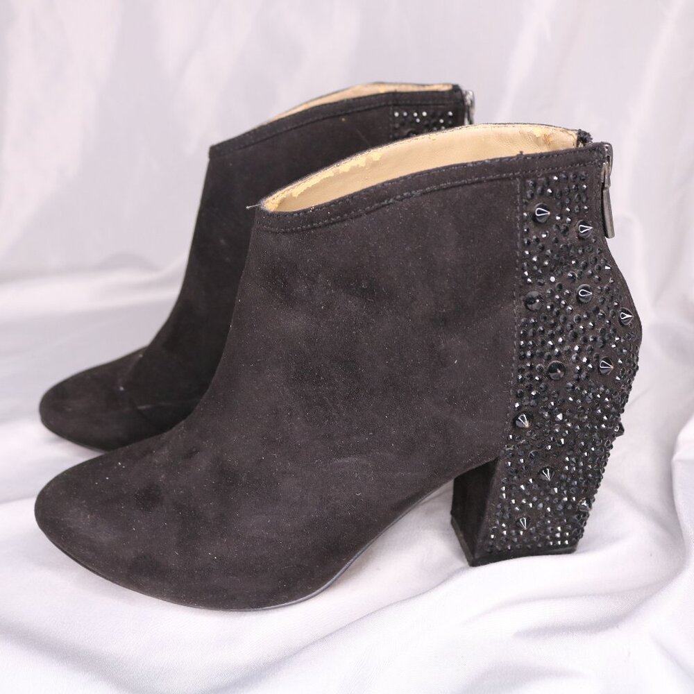 Zara Black Studded Embellished Block Heel Ankle Boots Booties Size 38